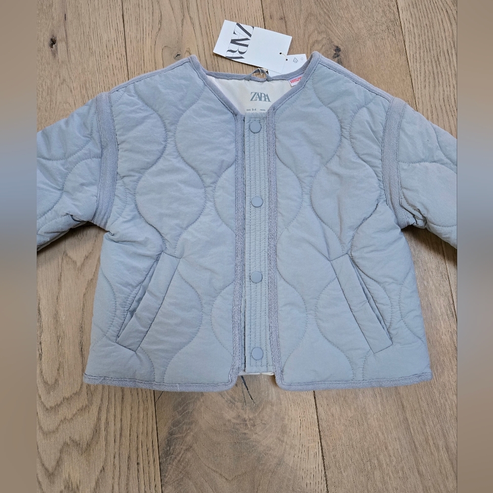 New Zara Kids Pale Blue Quilted Snap-Front Puffer Jacket